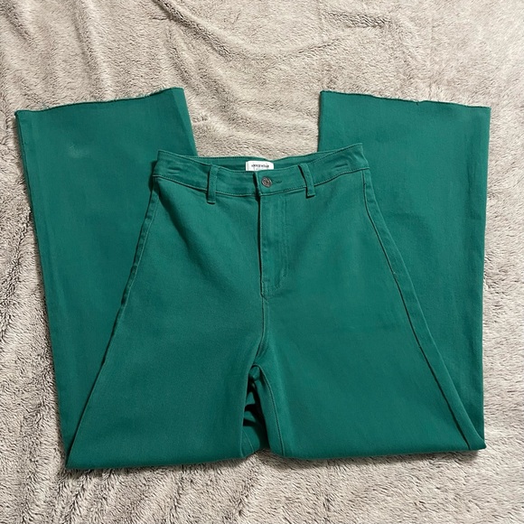 ANNIEWEAR Wide Leg Stretch High Waist Denim Pants GREEN - Picture 6 of 9